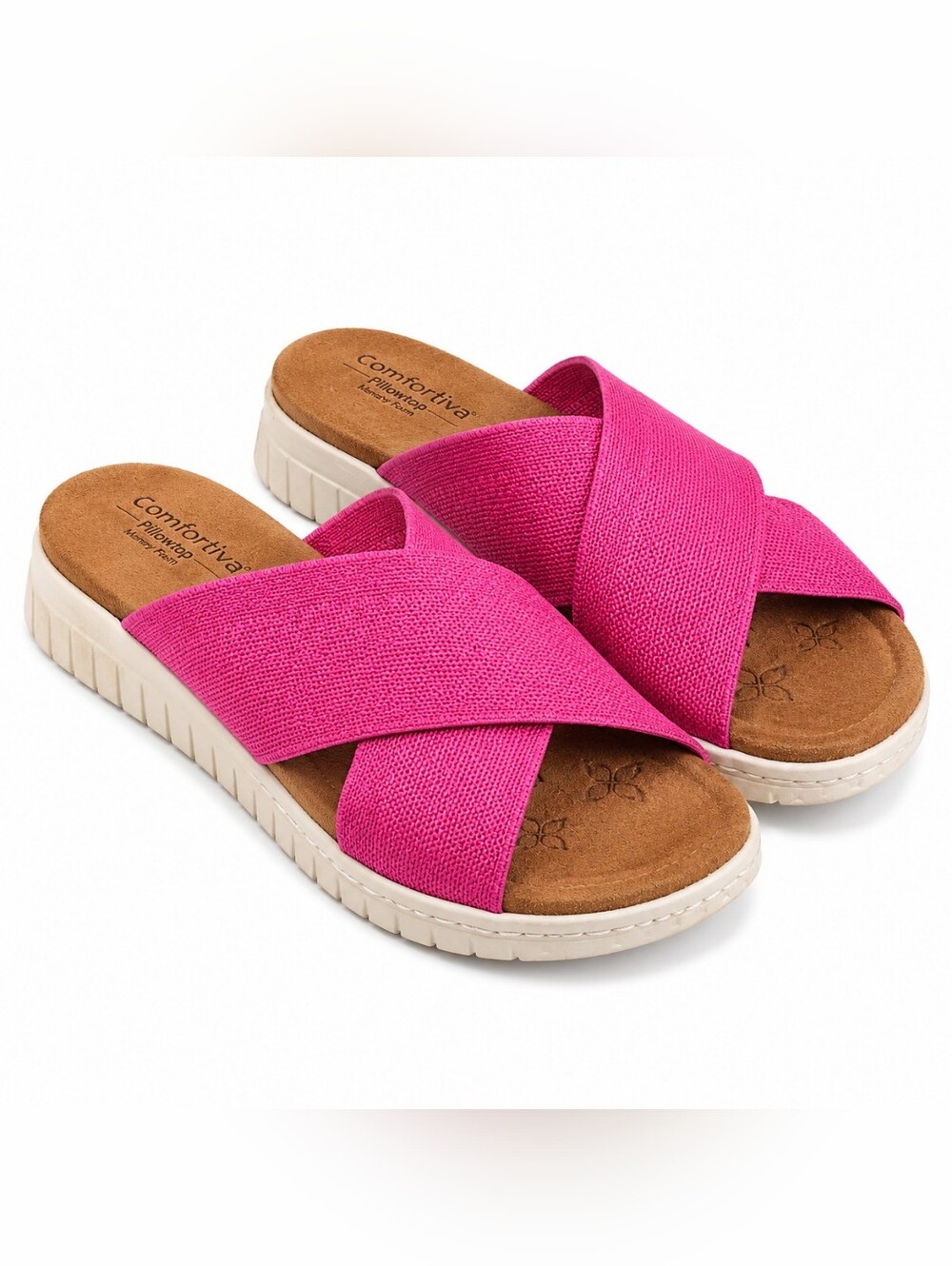 Comfortiva Chelsea Slide Sandals Pink Memory Foam Recycled Knit 7 Comfort Travel